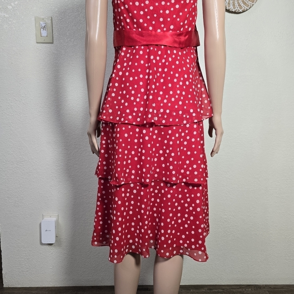 Liz Claiborne Red Polka Dot Tiered Dress Size 12 - Picture 2 of 16